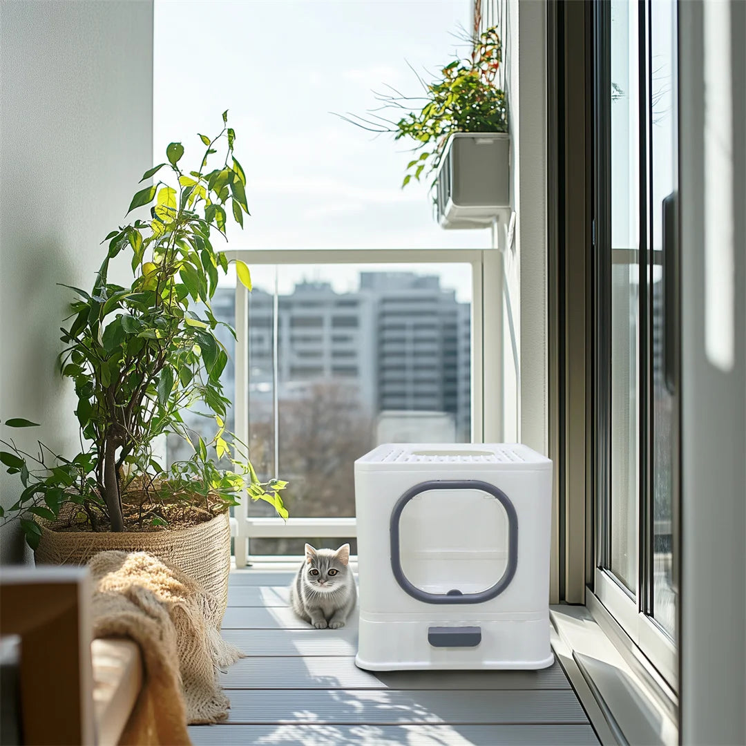 Feature Foldable Top Entry Cat Litter Box With Lid