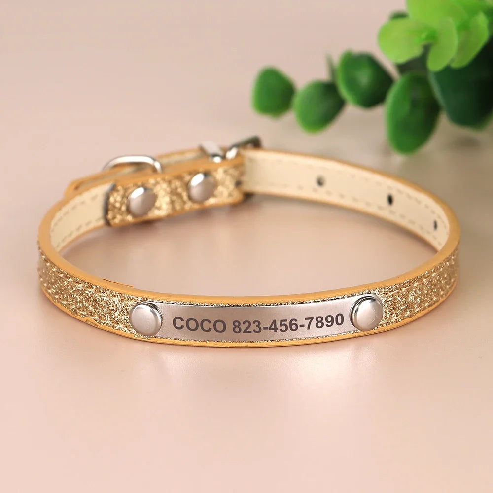 Beirui Custom Cat Collar Bling Leather With Engraved Id Nameplate