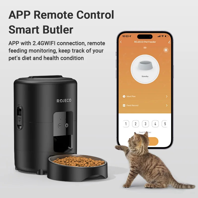 ROJECO Automatic Cat Feeder With WiFi App Remote Control