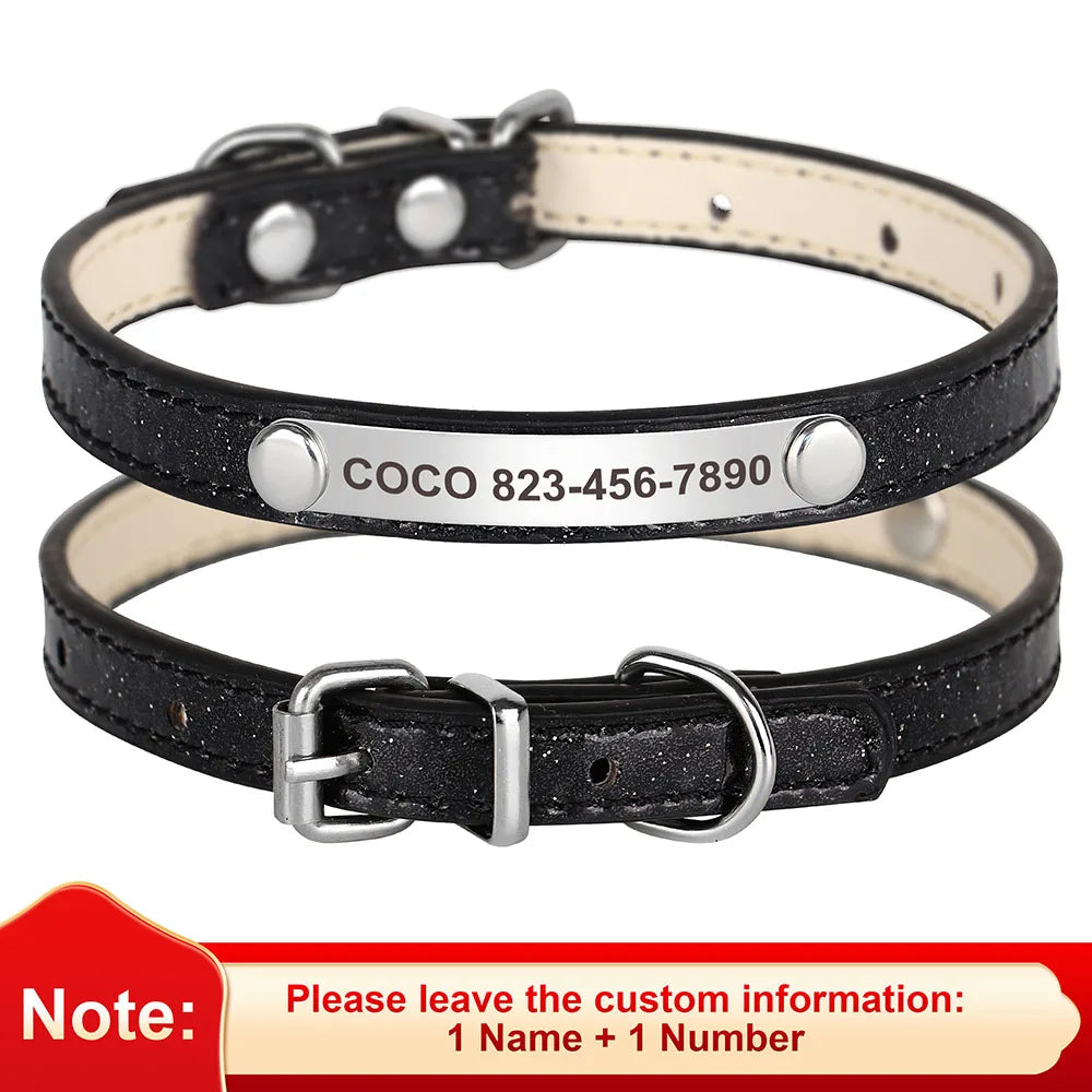 Beirui Personalized Cat Collar Bling Leather Engraved ID