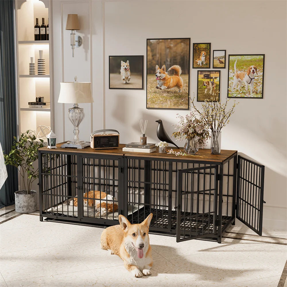 BORWARTH Wooden Dog Crate End Table Kennel with Tray