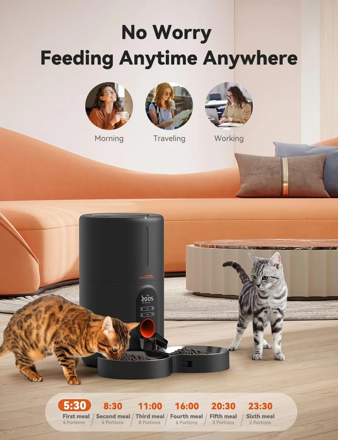 Automatic Pet Feeder With Dual Bowls, Programmable Meals And Voice Recording