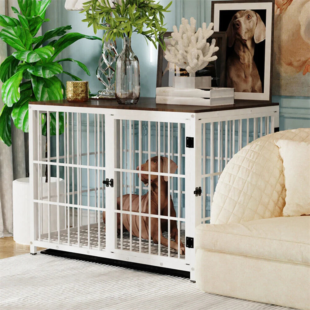 BORWARTH Wooden Dog Crate End Table Kennel With 3 Doors