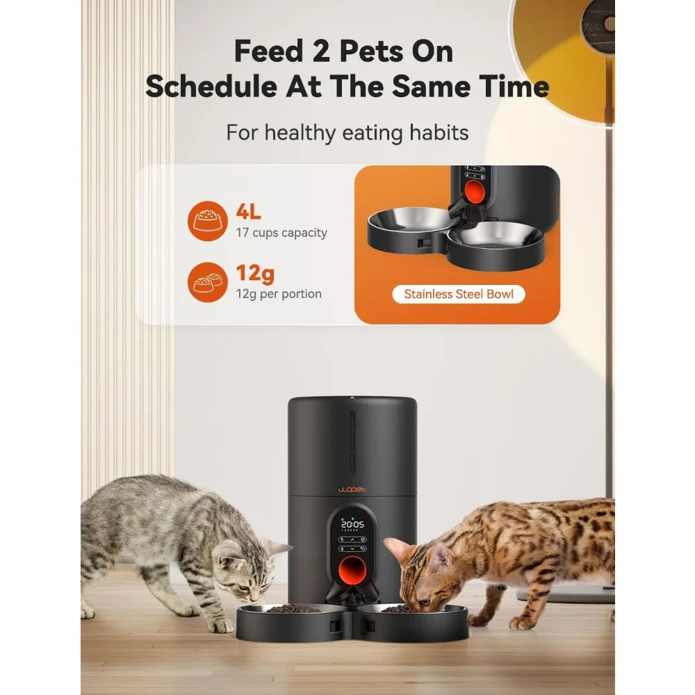 Automatic Pet Feeder With Dual Bowls, Programmable Meals And Voice Recording