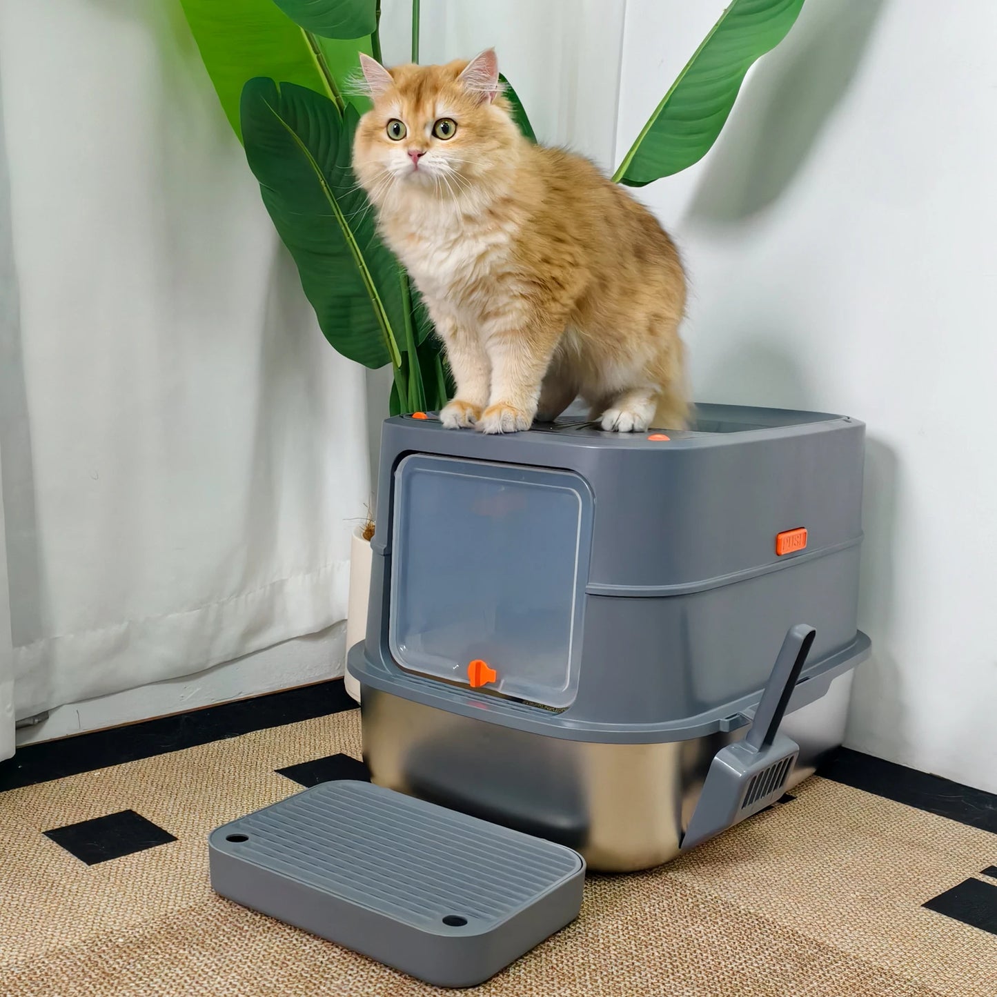 Feature Enclosed Stainless Steel Cat Litter Box With Lid