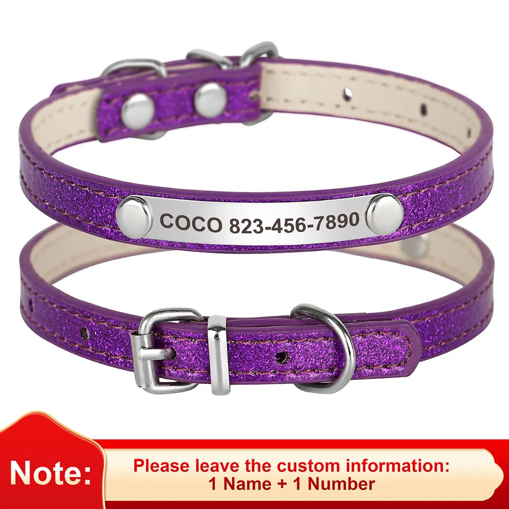 Beirui Custom Cat Collar Bling Leather With Engraved Id Nameplate