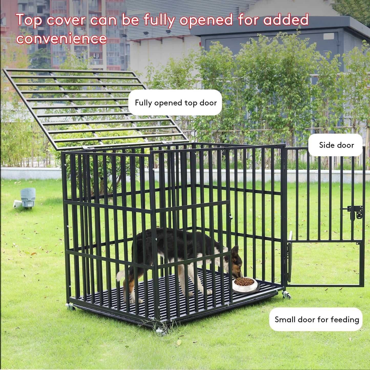 BINGOPAW Heavy Duty Dog Crate With Lockable Wheels