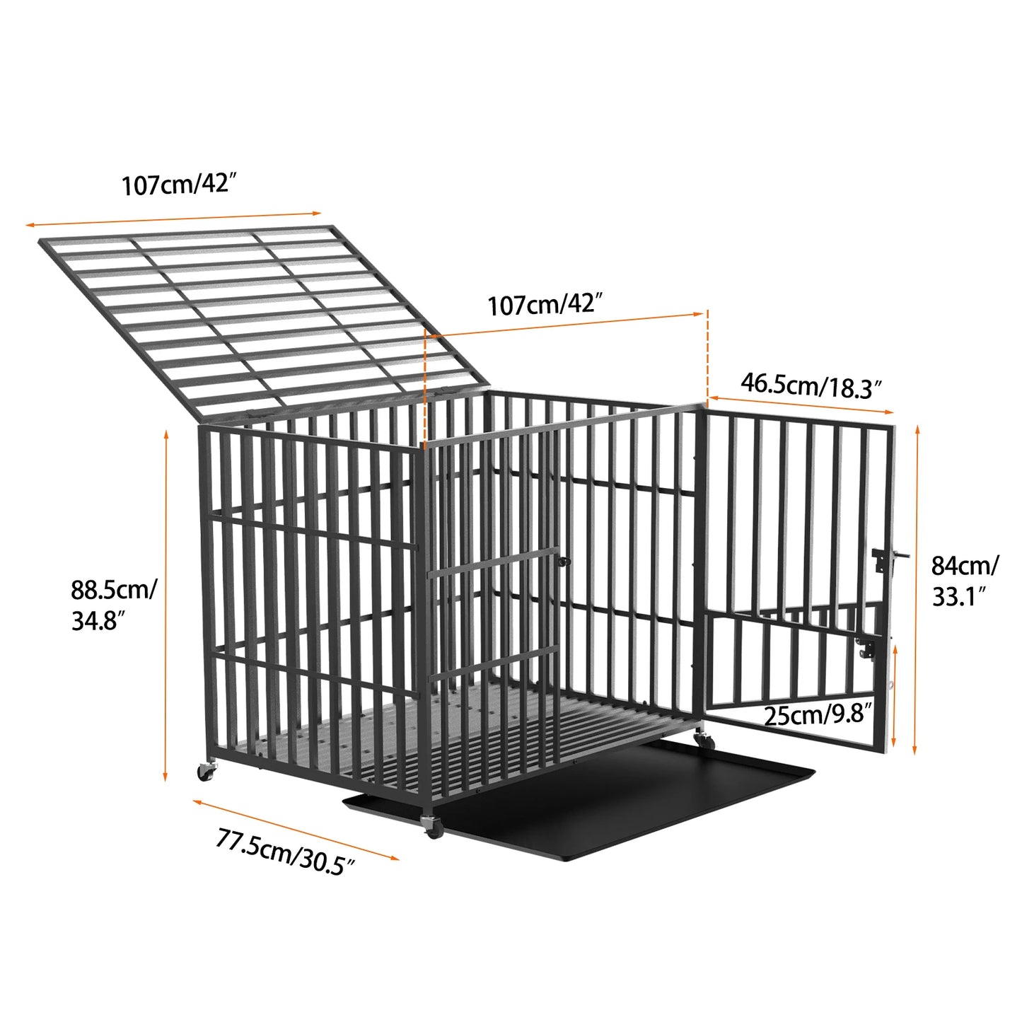 BINGOPAW Heavy Duty Dog Crate With Lockable Wheels