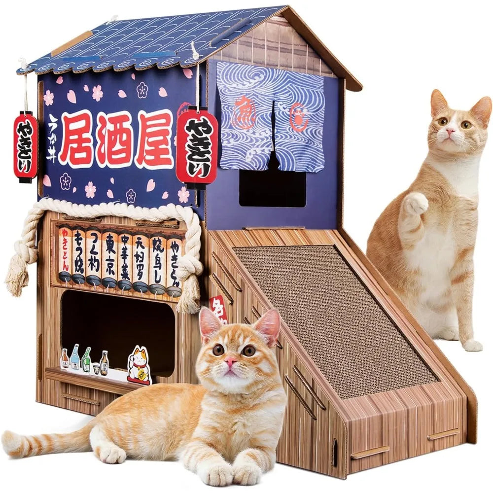 Cardboard Cat House Indoor Scratcher With Scratchers Bed
