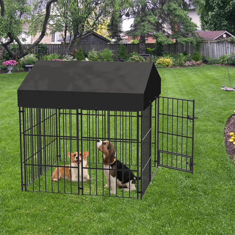 BORWARTH Heavy Duty Dog Kennel Welded Metal Playpen With Roof Cover
