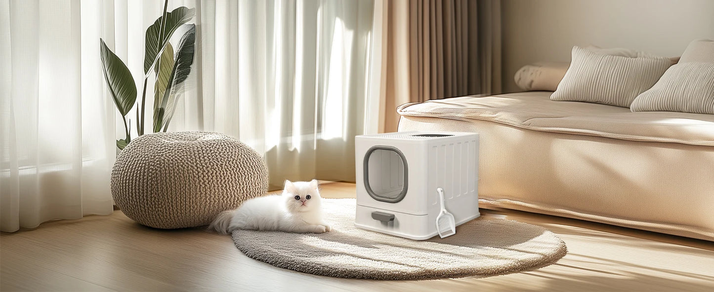Feature Foldable Top Entry Cat Litter Box With Lid