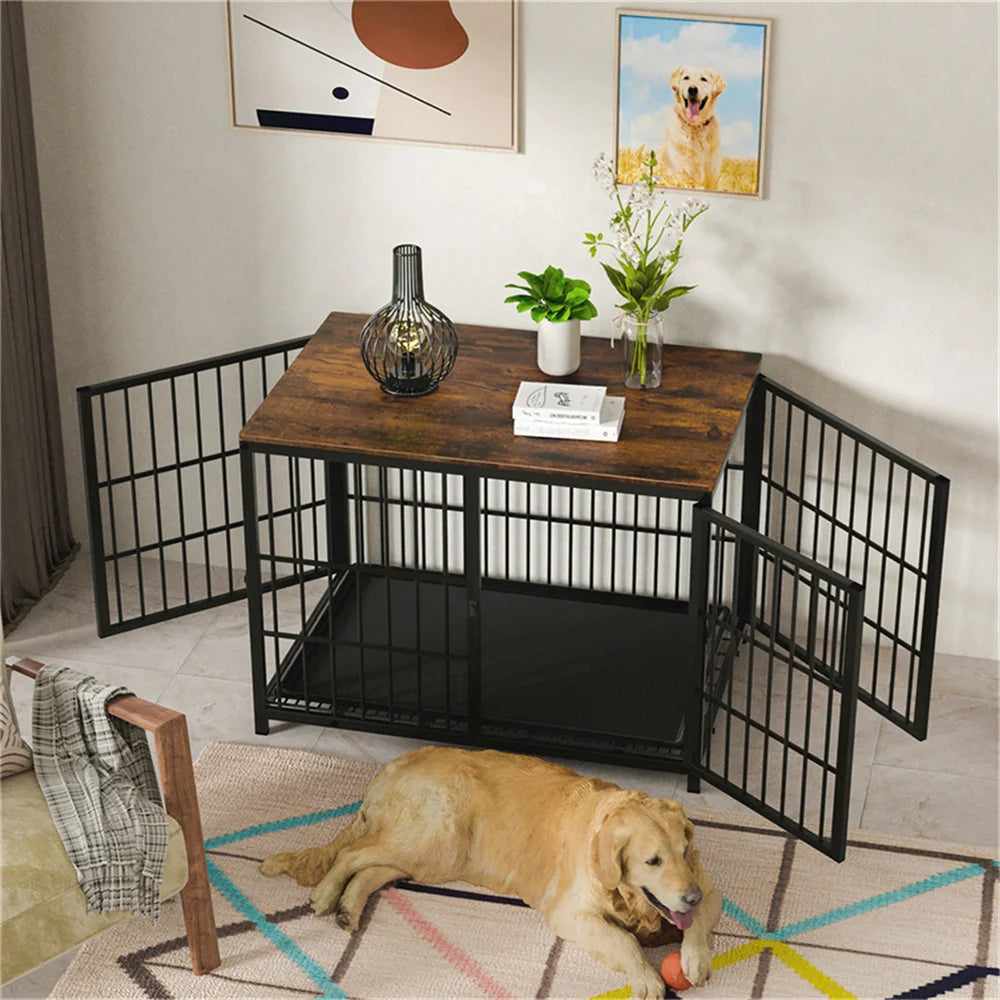 BORWARTH Wooden Dog Crate End Table Kennel With 3 Doors