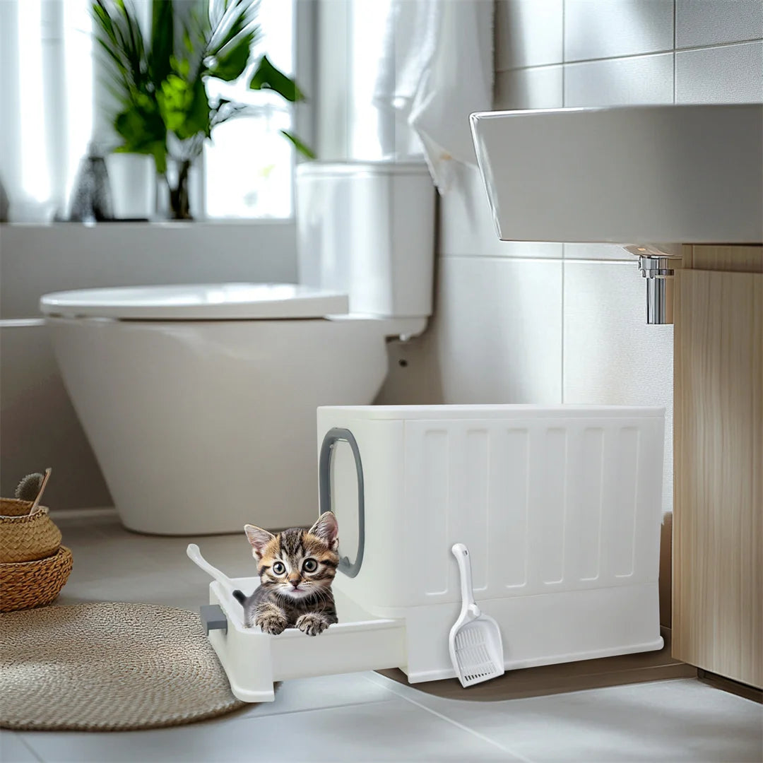Feature Foldable Top Entry Cat Litter Box With Lid