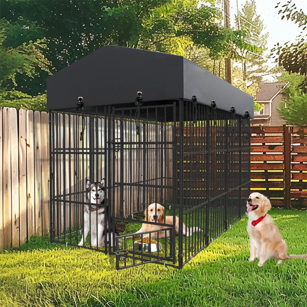 BORWARTH Heavy Duty Dog Kennel Welded Metal Playpen With Roof Cover