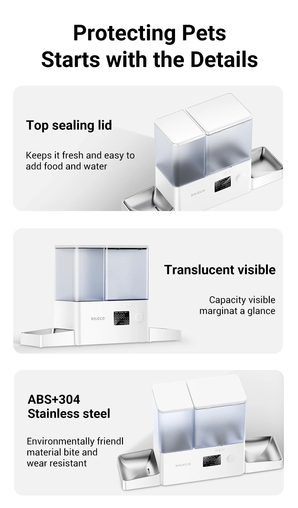 ROJECO 2In1 Automatic Pet Feeder and Water Fountain