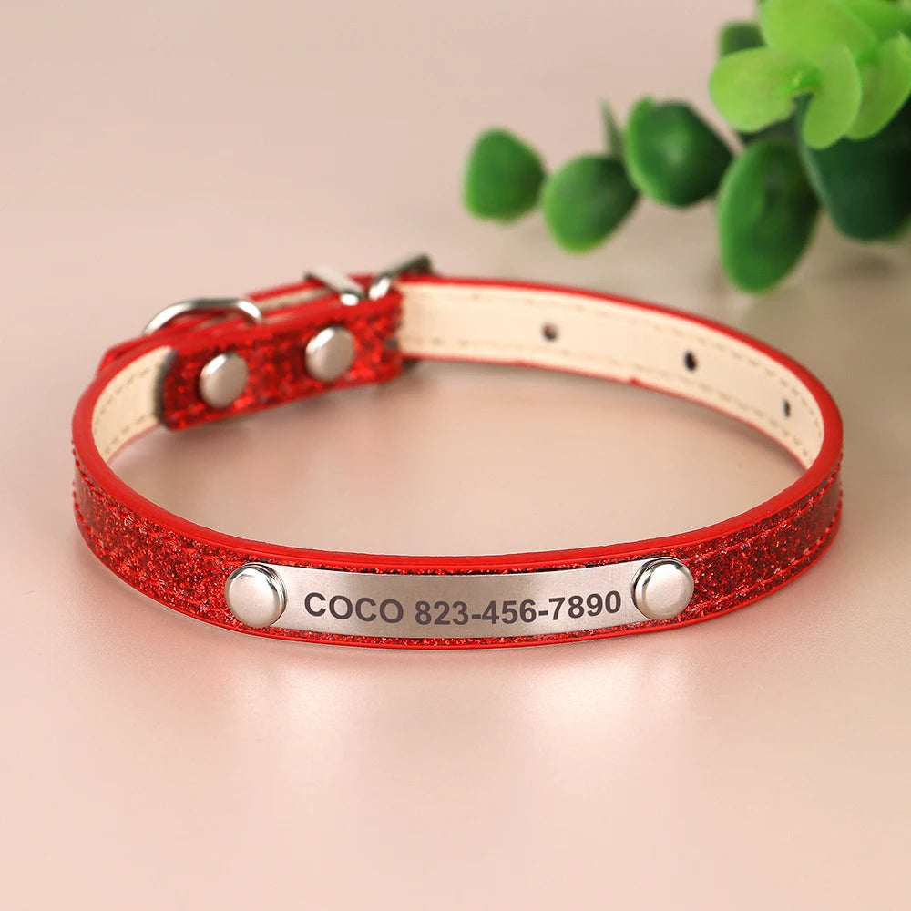 Beirui Personalized Cat Collar Bling Leather Engraved ID