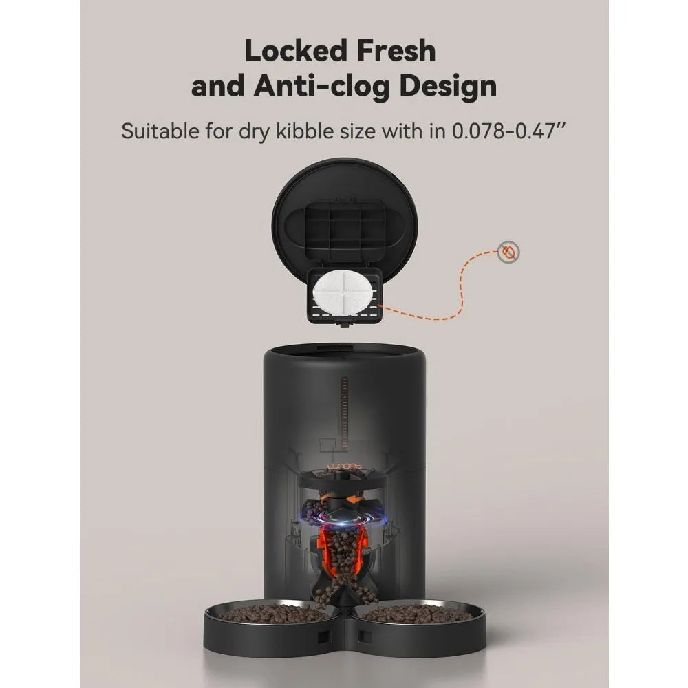 Automatic Pet Feeder With Dual Bowls, Programmable Meals And Voice Recording