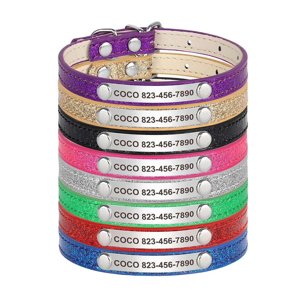 Beirui Custom Cat Collar Bling Leather With Engraved Id Nameplate