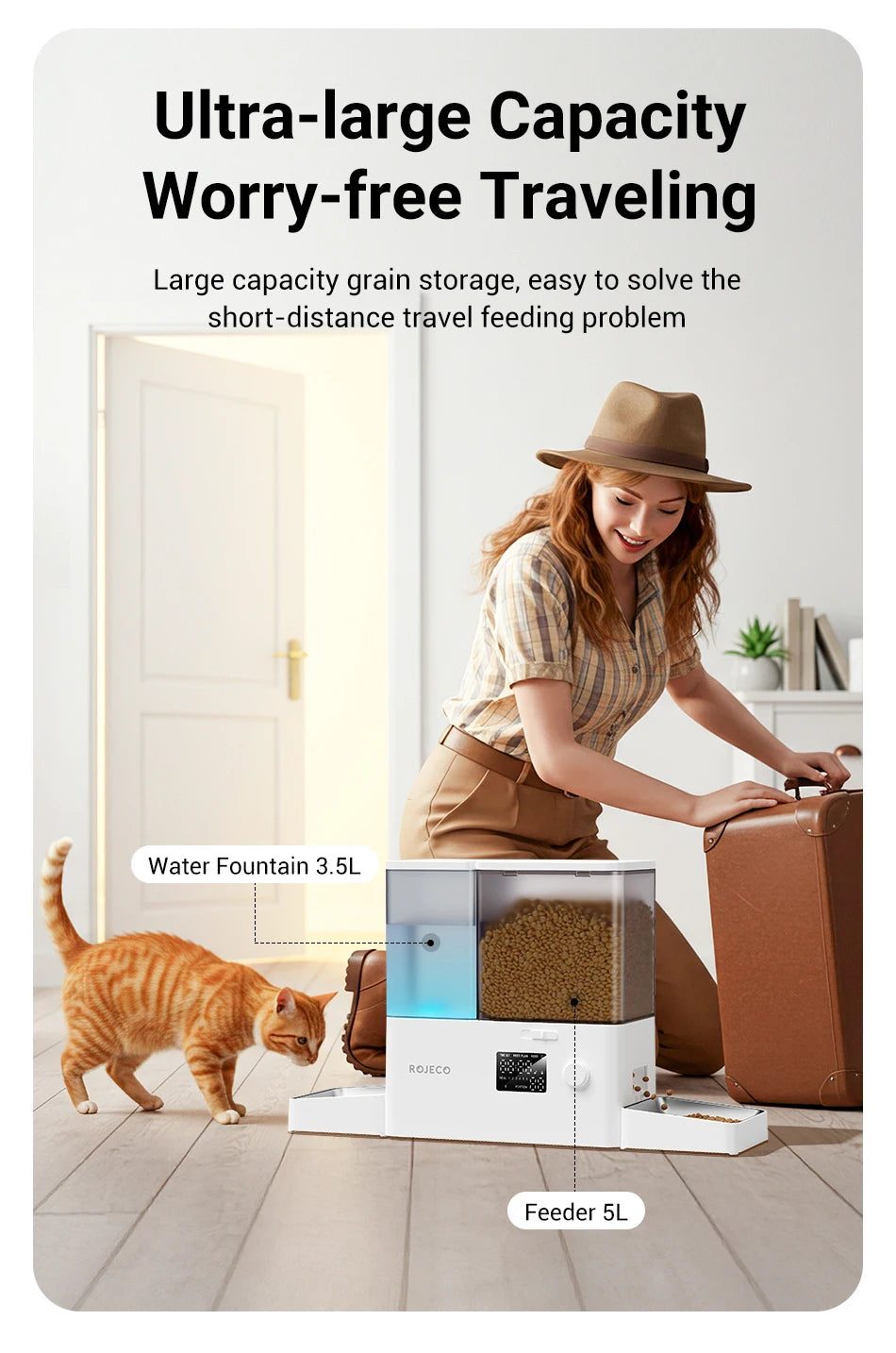 ROJECO 2In1 Automatic Pet Feeder and Water Fountain