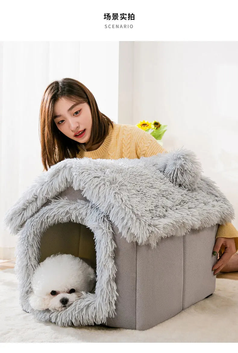Indoor Soft Dog Kennel Bed Cave For Small Dogs Portable