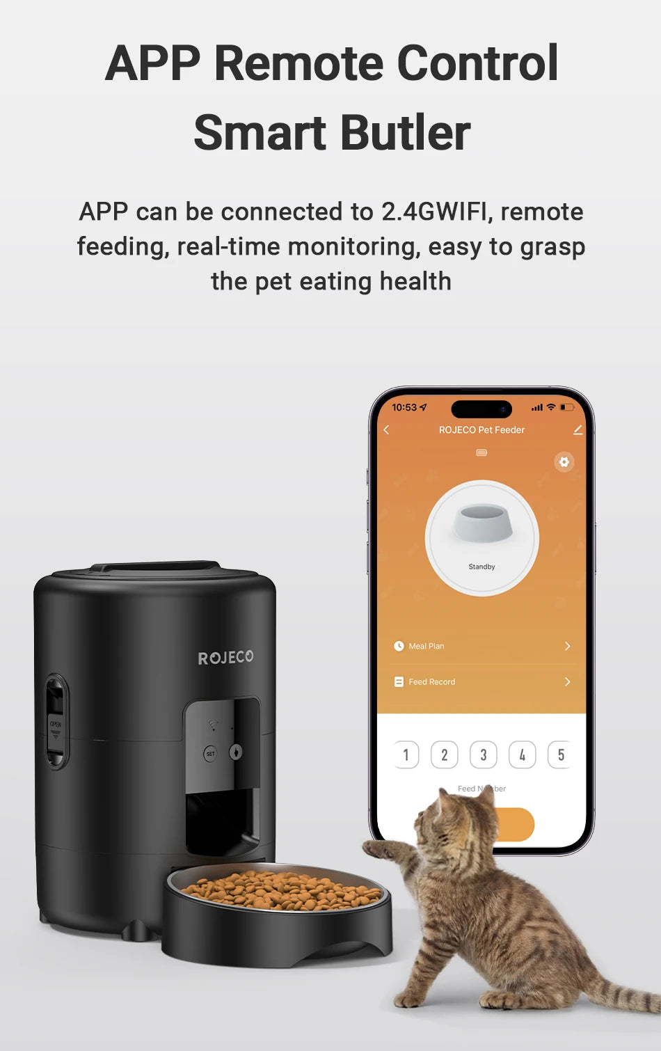 ROJECO Automatic Cat Feeder With WiFi App Remote Control