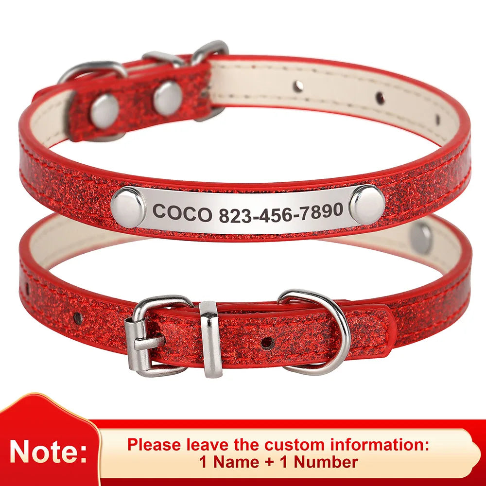 Beirui Personalized Cat Collar Bling Leather Engraved ID