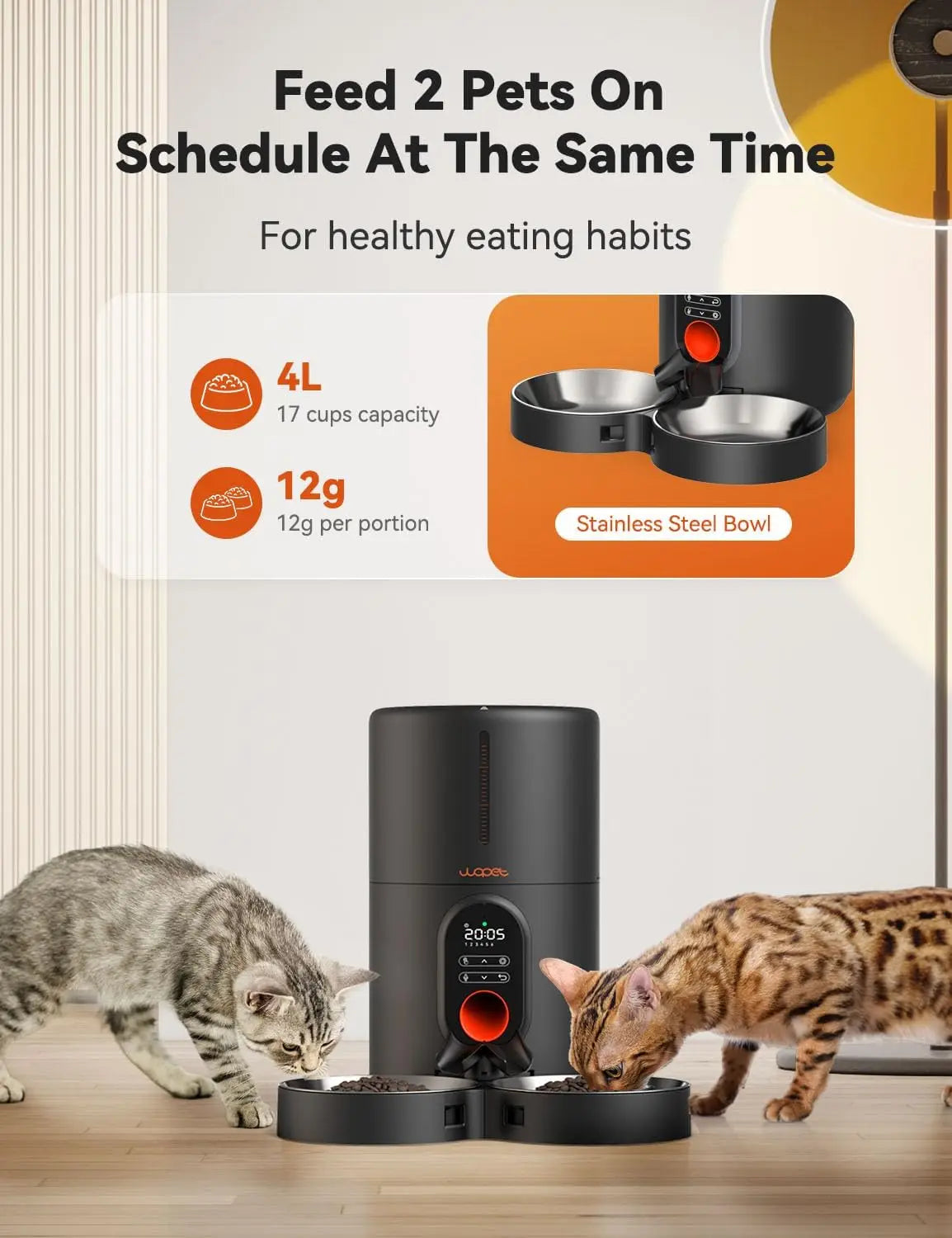 Automatic Pet Feeder With Dual Bowls, Programmable Meals And Voice Recording