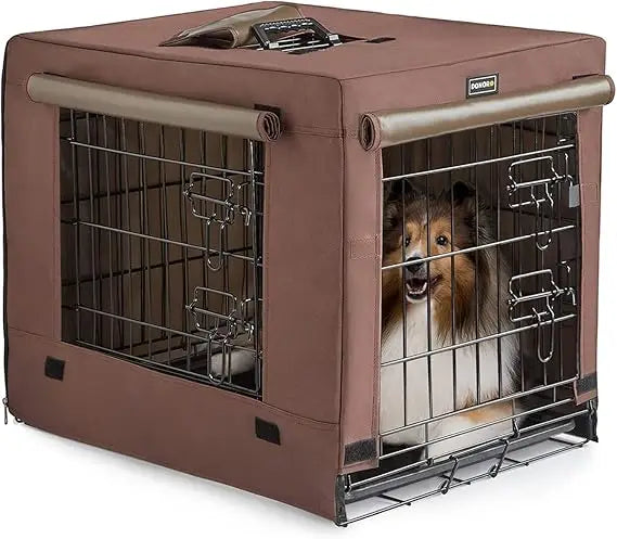 DONORO Dog Crates Indoor Double Door Kennels With Cover