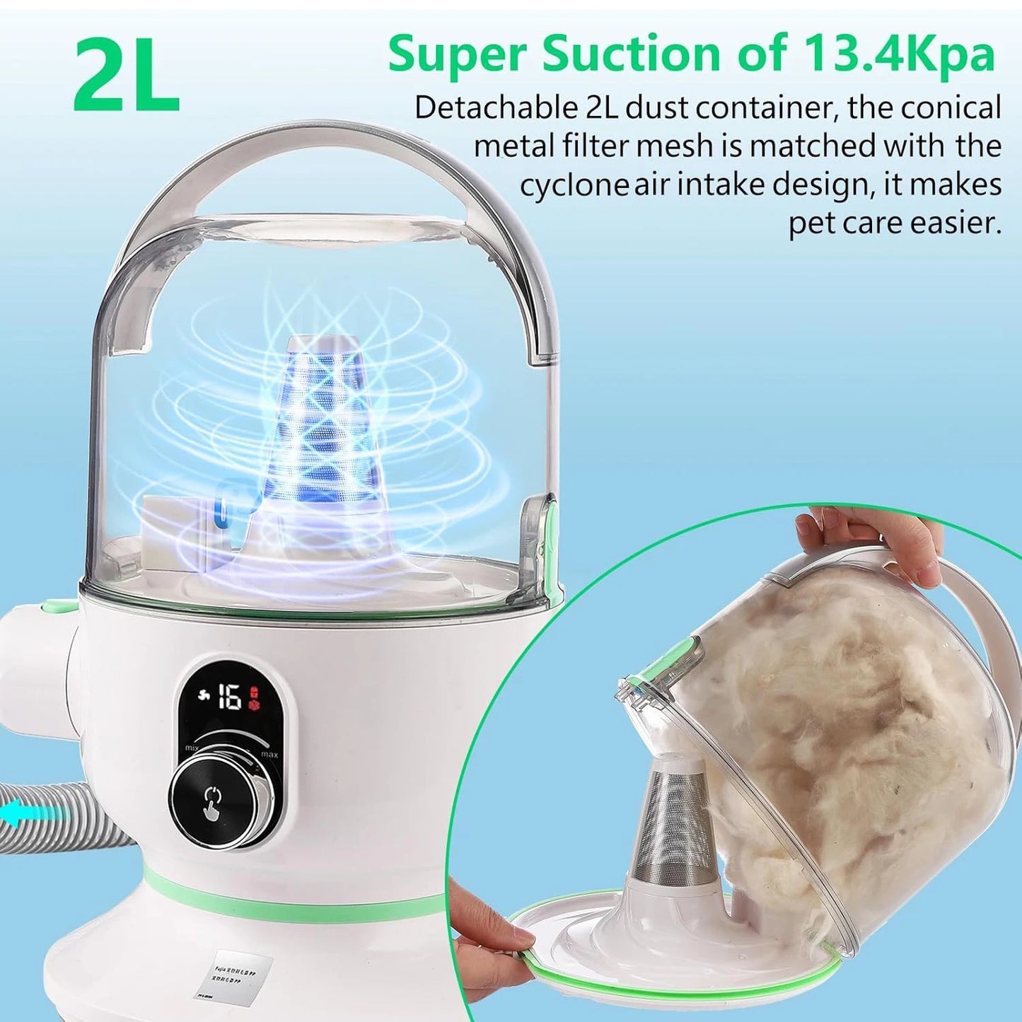 DishyKooker Pet Grooming Kit With 2L Vacuum Suction Tools