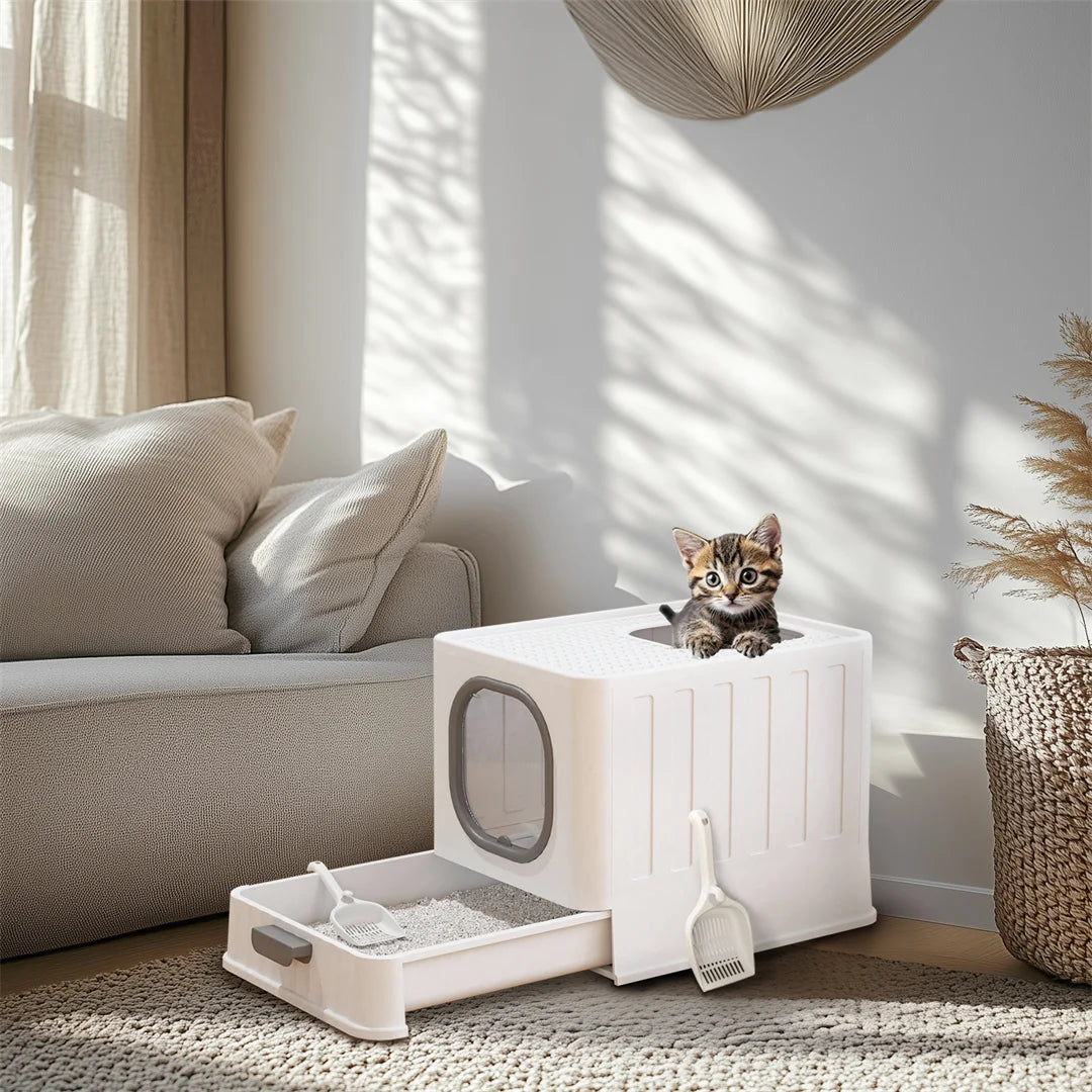Feature Foldable Top Entry Cat Litter Box With Lid