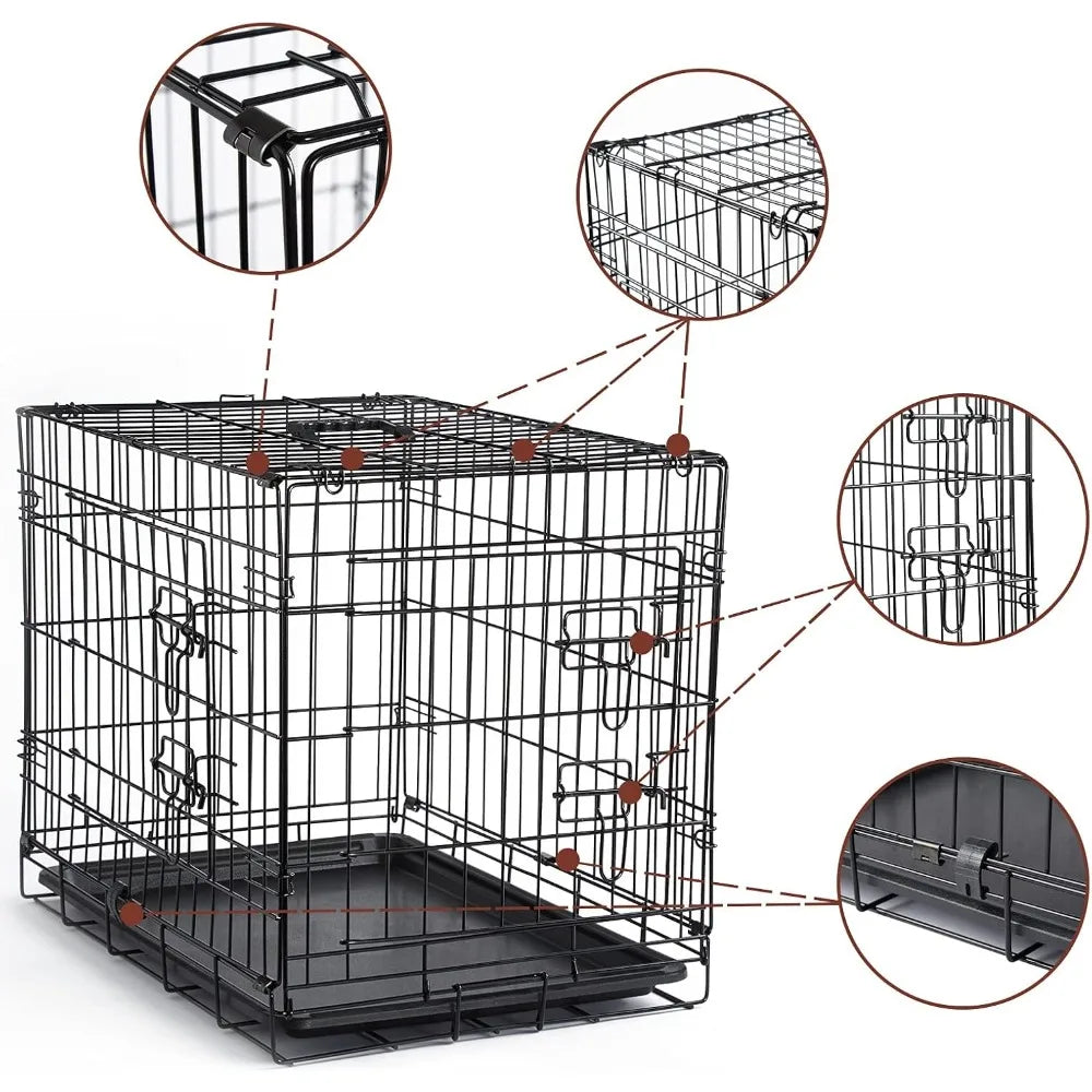 DONORO Dog Crates Indoor Double Door Kennels With Cover
