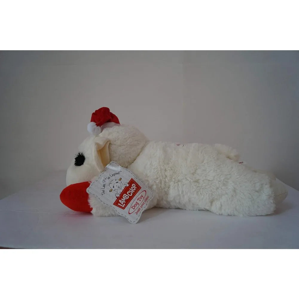 Hign-concerned Lamb Chop Plush Dog Toy With Santa Hat
