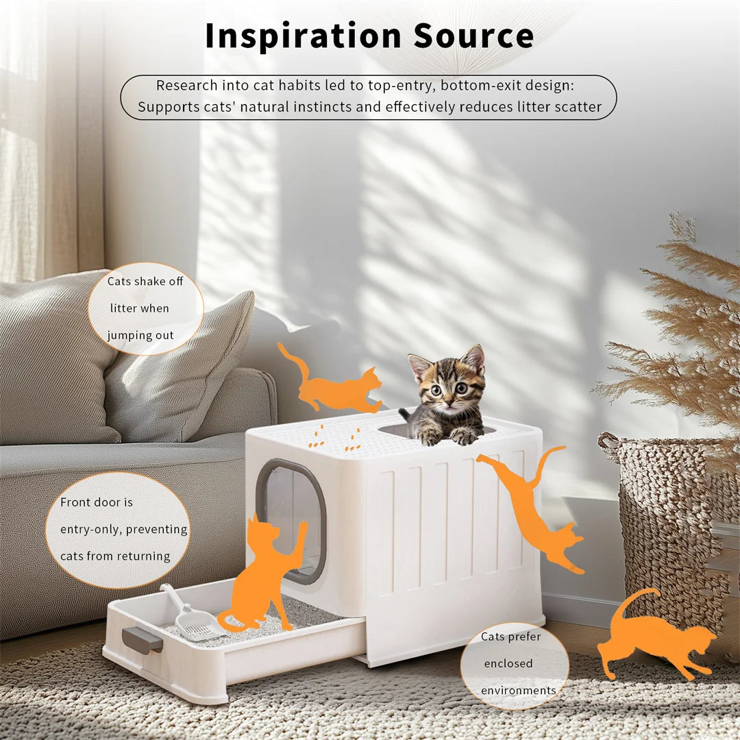 Feature Foldable Top Entry Cat Litter Box With Lid