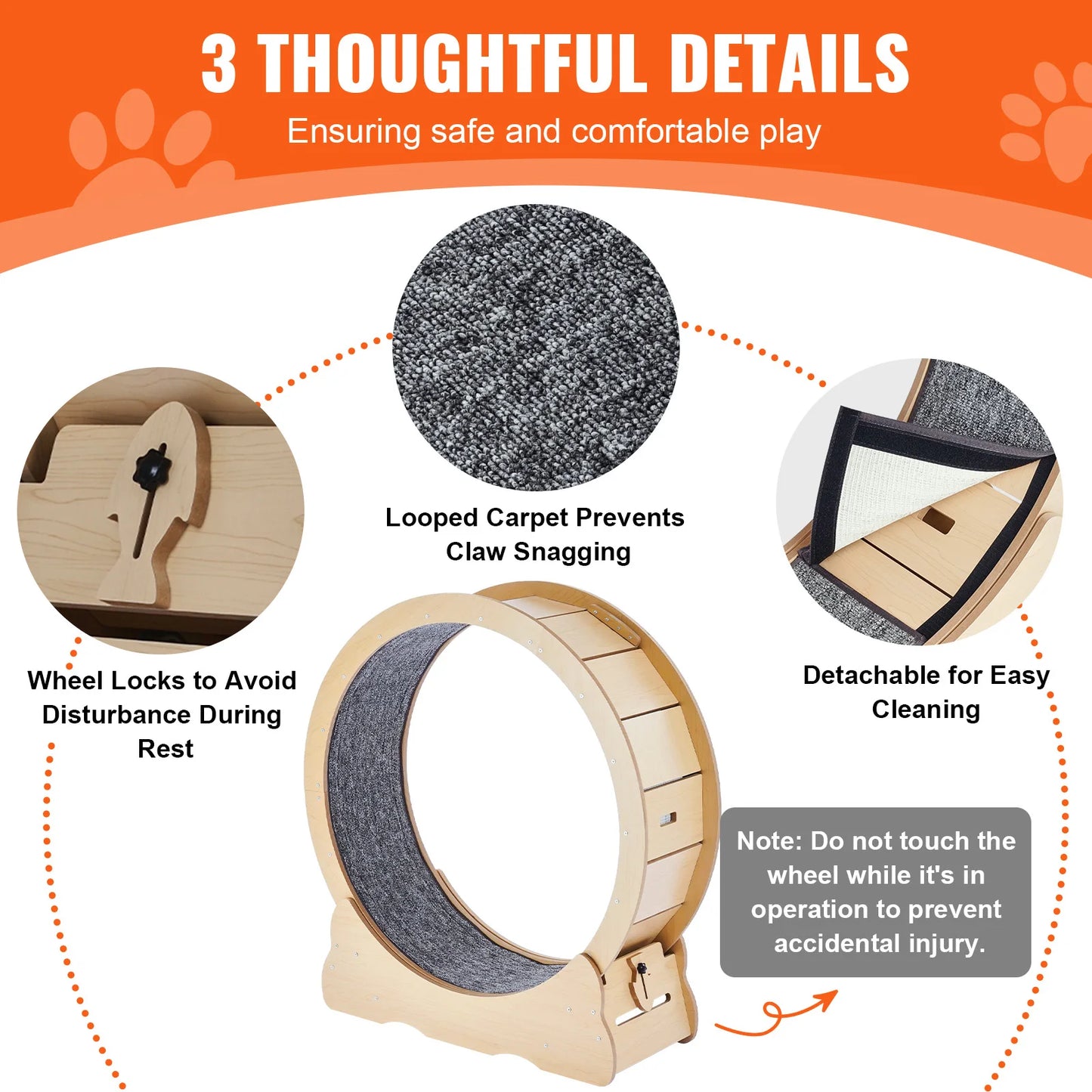 SucceBuy Wooden Cat Exercise Wheel For Indoor Cats Detachable Carpet