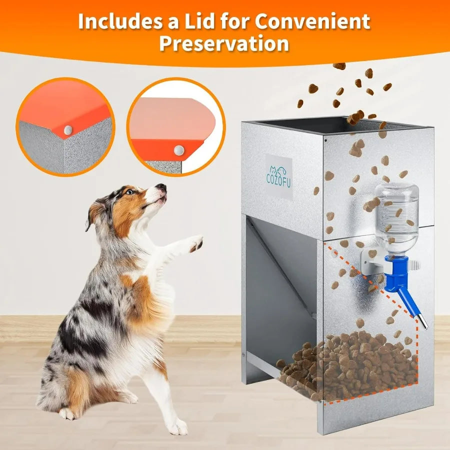 Hign-concerned Gravity Fed Dog Feeder With Water Bowl Outdoor