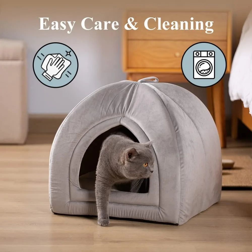 2 in 1 Cat House Bed for Indoor Cats