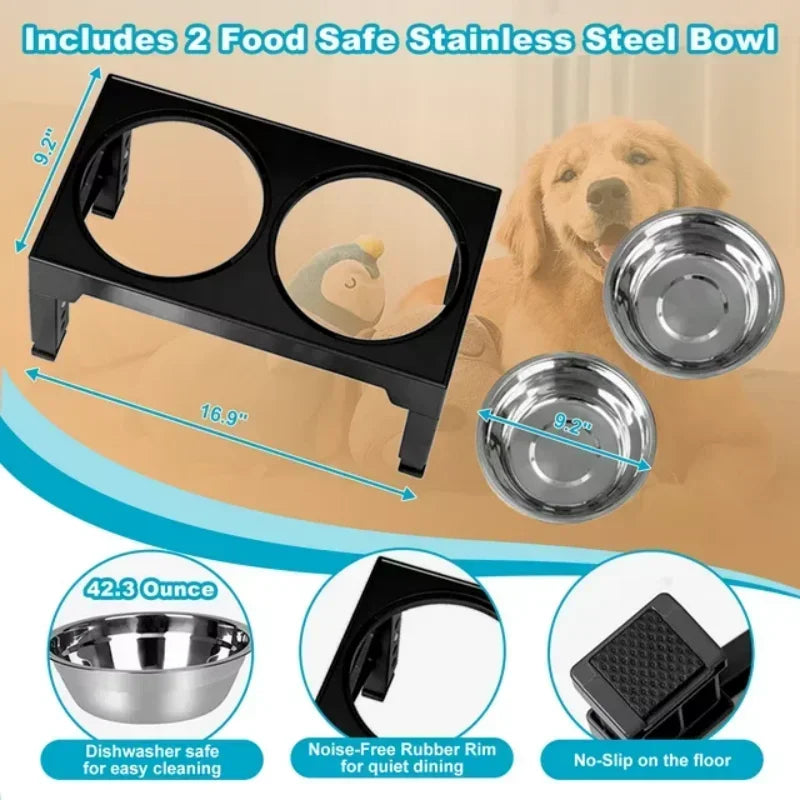 Hign-concerned Stainless Steel Adjustable Raised Dog Bowl Rack With Bowls