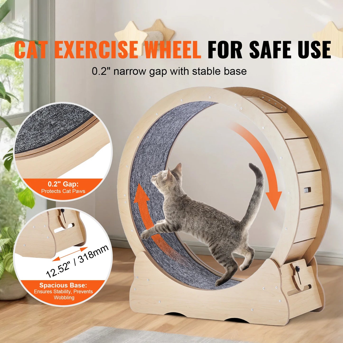 SucceBuy Wooden Cat Exercise Wheel For Indoor Cats Detachable Carpet