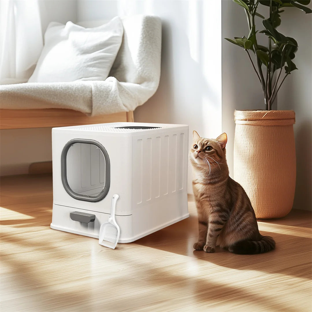 Feature Foldable Top Entry Cat Litter Box With Lid