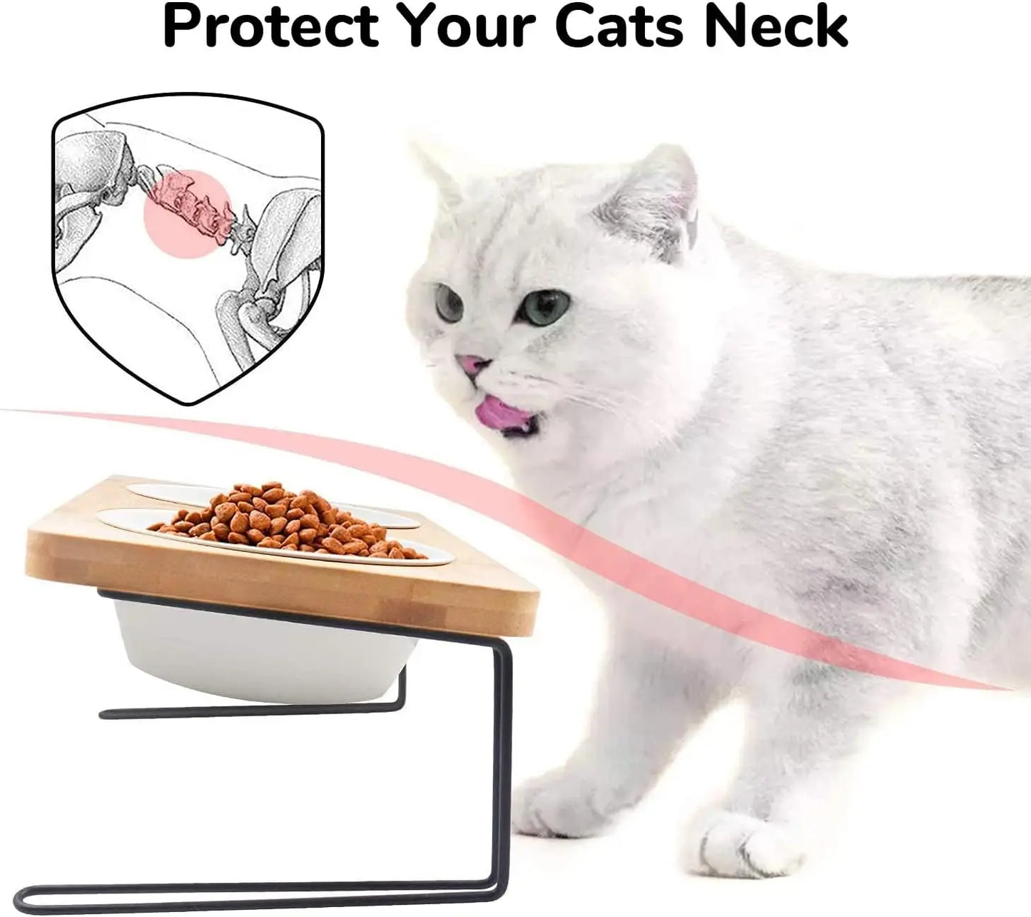 Hign-concerned Elevated Cat Ceramic Bowls Tilted Feeder Set For Cats