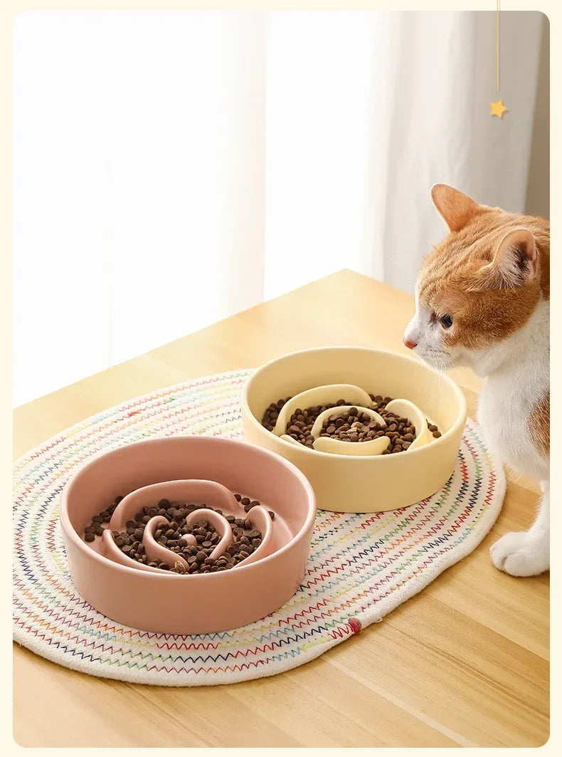 Ceramic Slow Feeder Pet Bowl For Cats And Dogs Anti Choke