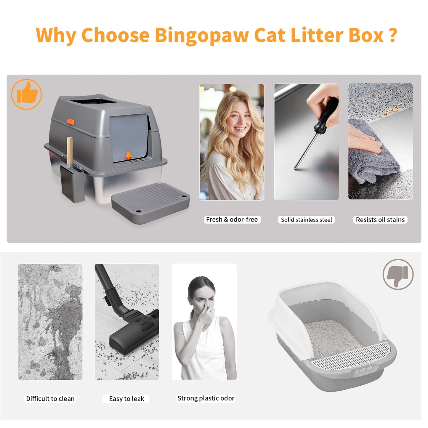 Feature Enclosed Stainless Steel Cat Litter Box With Lid