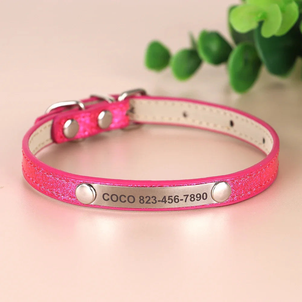 Beirui Custom Cat Collar Bling Leather With Engraved Id Nameplate