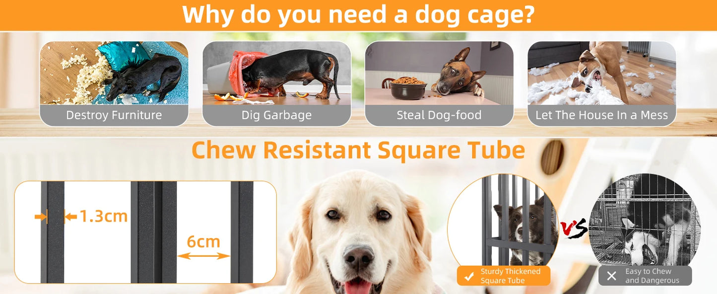 BORWARTH Heavy Duty Dog Crate with Chew Resistant Square Tube