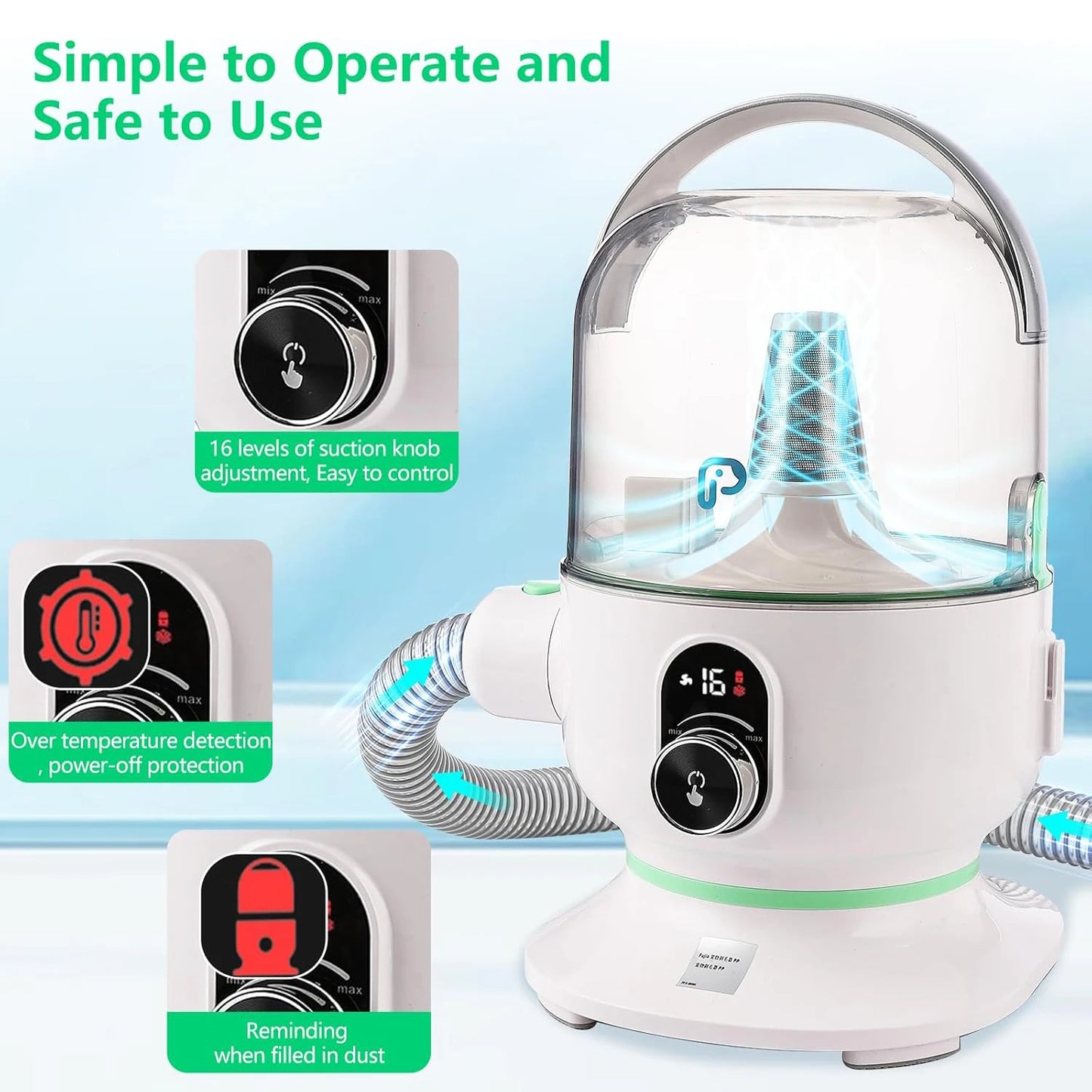 DishyKooker Pet Grooming Kit With 2L Vacuum Suction Tools