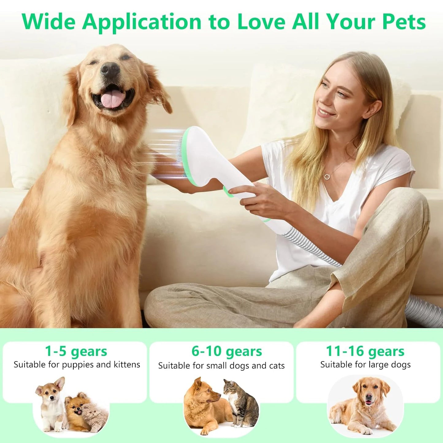 DishyKooker Pet Grooming Kit With 2L Vacuum Suction Tools