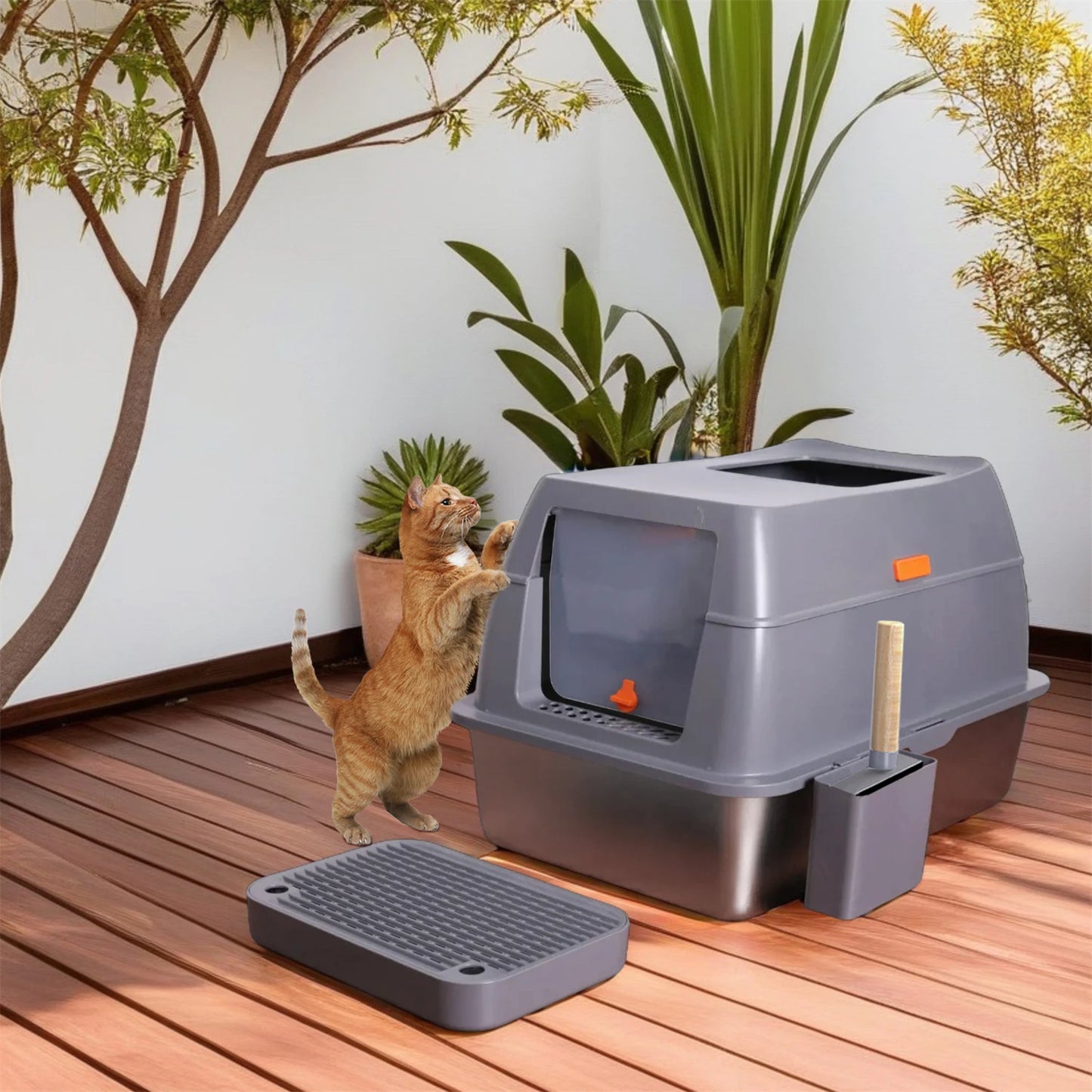 Feature Enclosed Stainless Steel Cat Litter Box With Lid