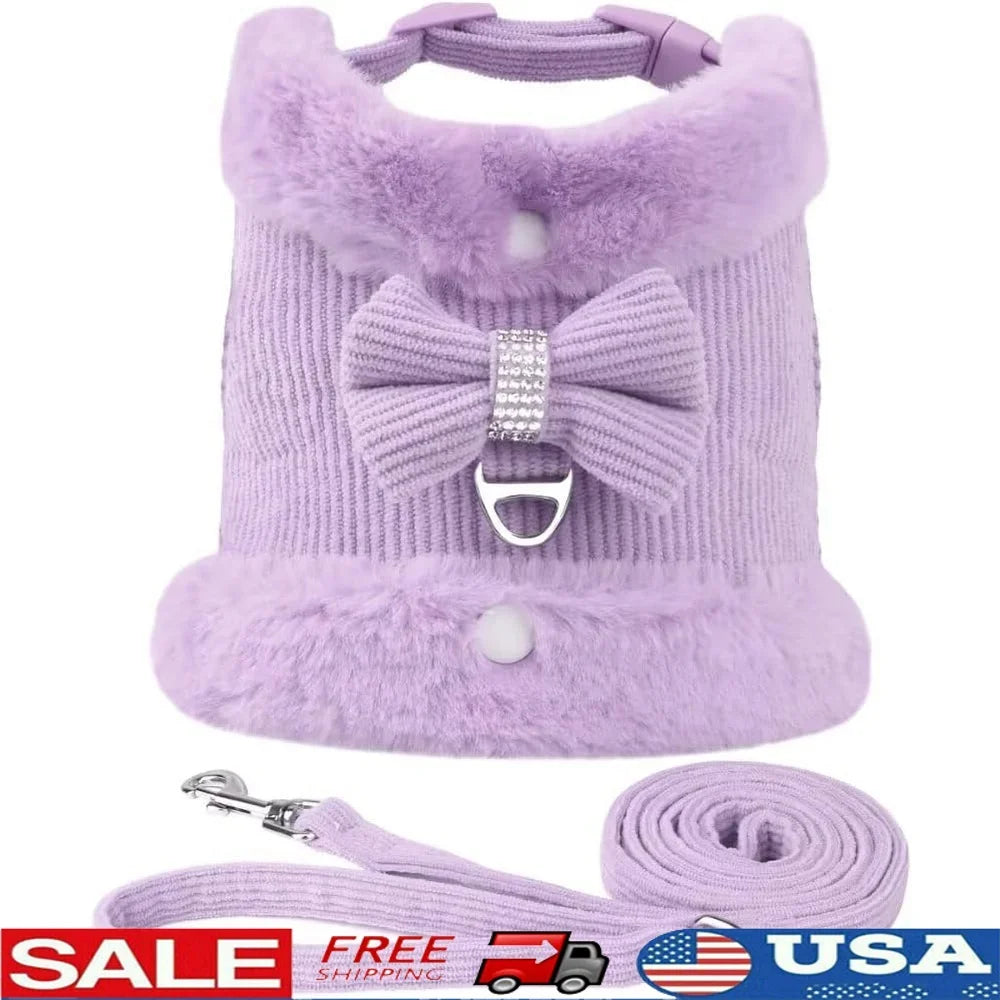 XMSJ Dog Harness Leash Set Bow Tie Soft Padded Vest