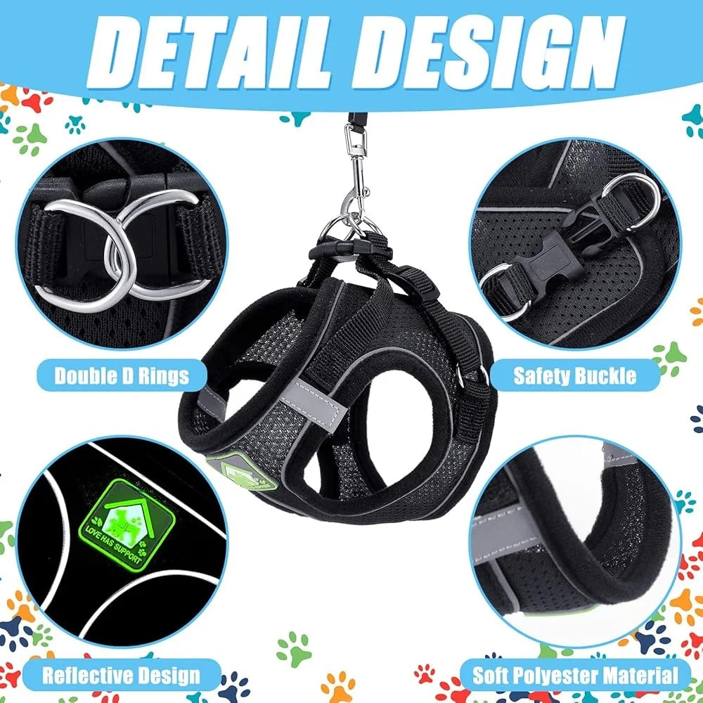 XMSJ 6-Piece Dog Harness Set With Retractable Leash Bowknot Collars
