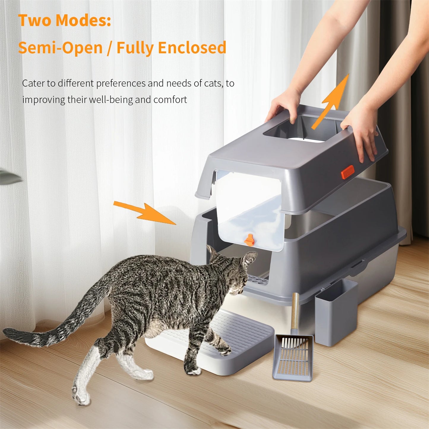 Feature Enclosed Stainless Steel Cat Litter Box With Lid